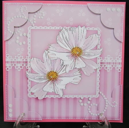 8 x 8 A Touch of Elegance Flowers Pearls and Lace Scalloped Corner Topper   by Suzi Cooper
