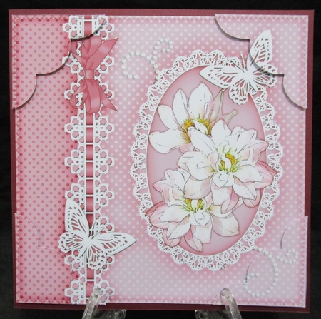 8 x 8 A Touch of Elegance Flowers Pearls and Lace Scalloped Corner Topper   by Suzi Cooper