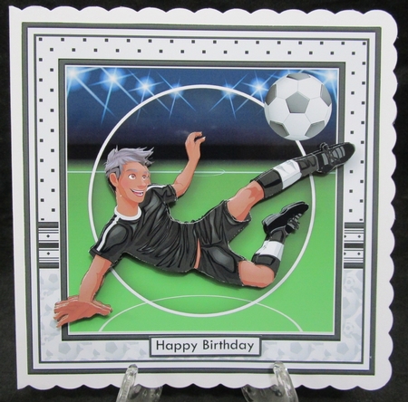 FOOTBALL STRIKER ETHNIC 7.5 Black & WHITE Soccer Decoupage Ages & Insert  by Suzi Cooper