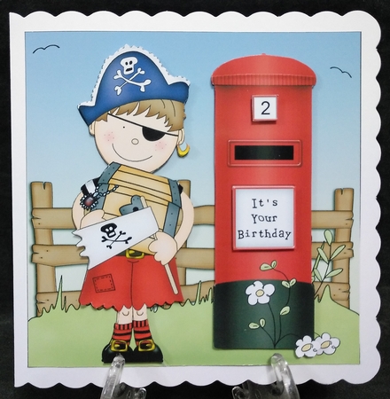 Boyz Joze Pirate & Postbox quick card with 3D decoupage by Suzi Cooper