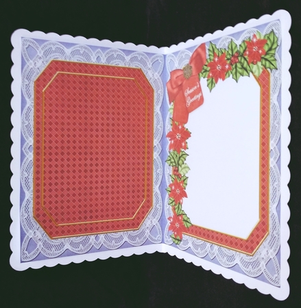 Santa Seasons Greetings 7x5in Fancy Lace Foldable Insert by Suzi Cooper