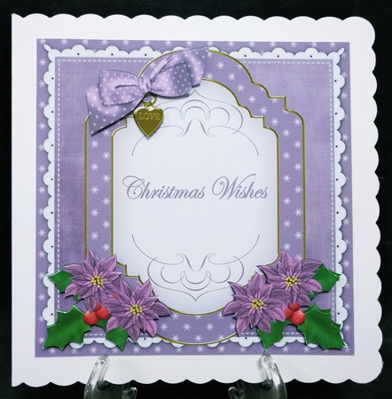 Lilac Poinsettia Christmas Wishes Fancy 7in Decoupage Topper by Suzi Cooper