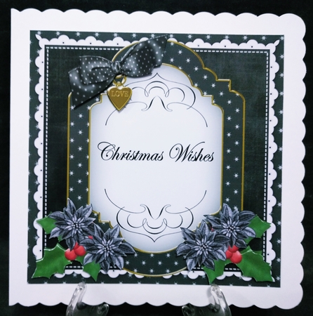 Black Poinsettia Christmas Wishes Fancy 7in Decoupage Topper by Suzi Cooper