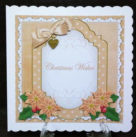 Burnt Orange Poinsettia Christmas Wishes Fancy 7in Decoupage Topper by Suzi Cooper