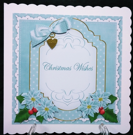 Dusky Teal Poinsettia Christmas Wishes Fancy 7in Decoupage Topper by Suzi Cooper