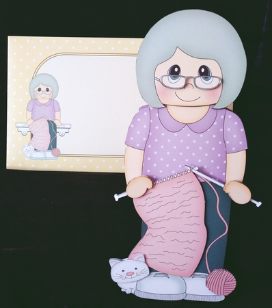 3D On the Shelf Card Kit - Old Lady Noella is Knitting by Suzi Cooper