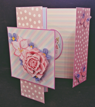 Double Front Z Fold Pink Roses & Butterflies by Suzi Cooper