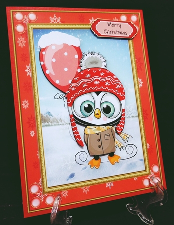 Gorgeous Penguin With Balloon In Red Snowflake Frame by Suzi Cooper