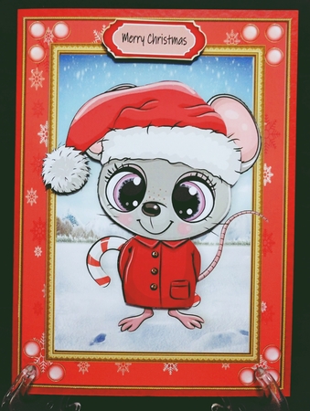 Gorgeous Mouse With Santa Hat In Red Snowflake Frame by Suzi Cooper