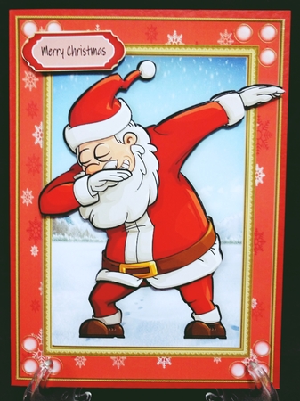 Gorgeous Dabbing Santa In Red Snowflake Frame by Suzi Cooper