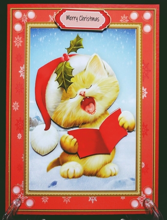 Gorgeous Singing Cat In Red Snowflake Frame by Suzi Cooper