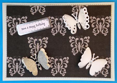 Glitter Silver Frost-dew Butterfly on Black by Suzi Cooper