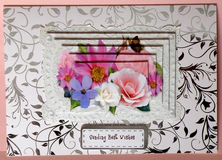 Pink Shades of Spring Flowers, on Ecru Lace, Pyramids by Suzi Cooper