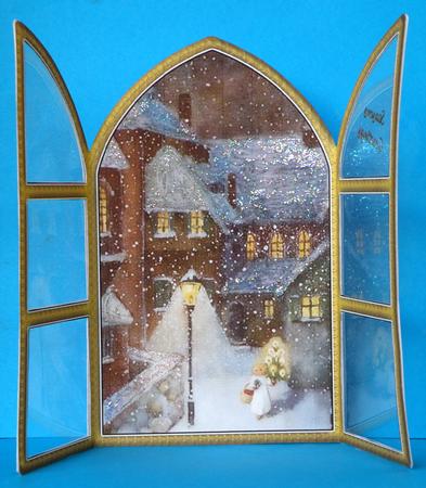Christmas Town Angel Church Window Large Gatefold Card by Suzi Cooper