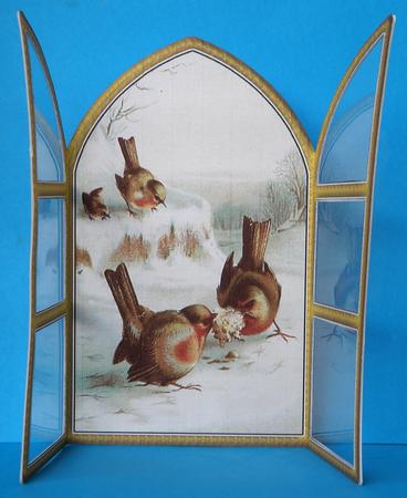 Robins Church Window Large Gatefold Card by Suzi Cooper