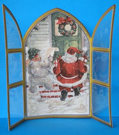 Santa and Snowman Church Window Large Gatefold Card by Suzi Cooper