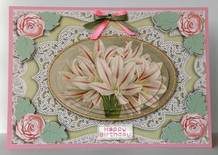 Amarylis A5 Oval Lace Card Front Step by Step by Suzi Cooper