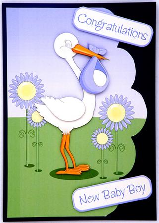 Stork and Baby Boy Card Front by Suzi Cooper