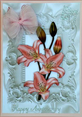 Pink Lillies with Organza Bow, A4 Topper by Suzi Cooper