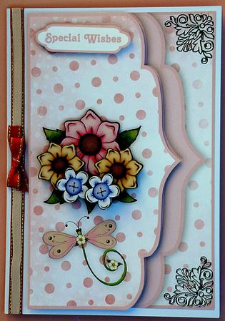 Summer Flowers Double Scallop Faux Envelope Card Front by Suzi Cooper