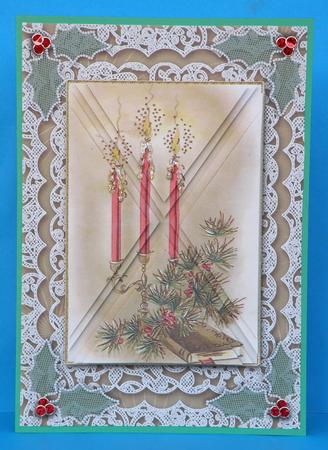 Christmas Candlesticks A5 Lace Card Front Side Step Stacker by Suzi Cooper