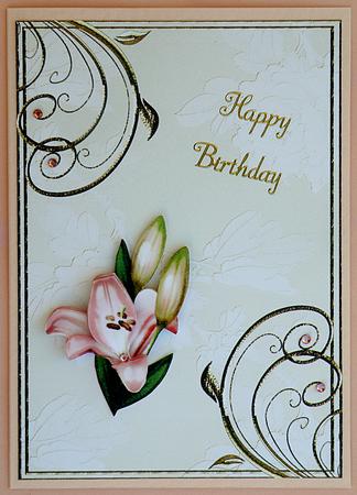 Embossed Roses and Gold Swirls A4 Card Front in Peach by Suzi Cooper