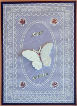 Butterfly Lace A4 Card Front in Sky Blue by Suzi Cooper