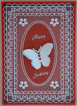 Butterfly Lace A4 Card Front in Red Gradient by Suzi Cooper