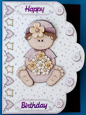 Cute Baby Girl Scallop Edge Card Front with Step by Step by Suzi Cooper