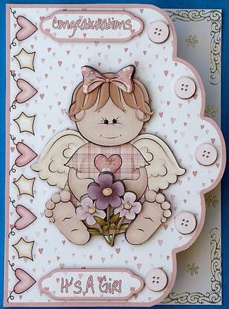 Cute Little Angel Scallop Edge Card Front with Step by Step by Suzi Cooper