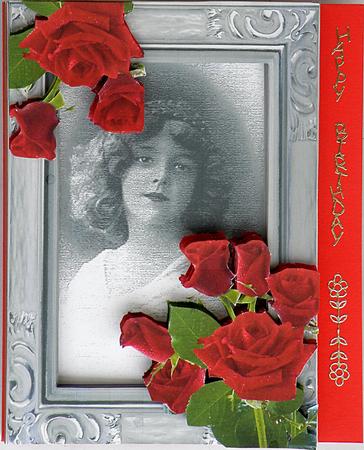 Inside Out Card Vintage Girl with 3D Red Roses by Suzi Cooper
