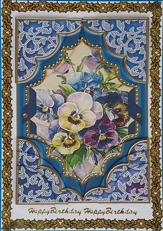 Blue Pansies Ornate Diamond 7x5in All 4 Corner Stacker by Suzi Cooper