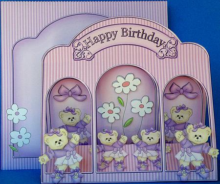 3D Ballet Bears Window Card Kit with Decoupage N Envelope by Suzi Cooper