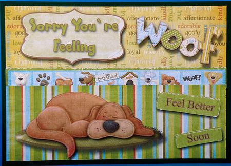 Sorry You're Feeling Woof Get Well Card Front by Suzi Cooper