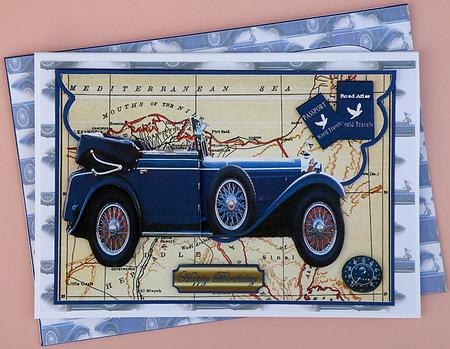 Blue Vintage Car Envelope Card Kit by Suzi Cooper