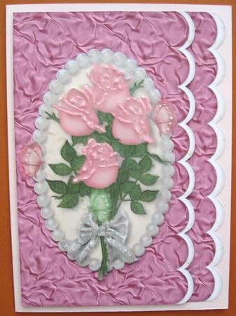 Pink Roses in Scalloped Frame A4 by Suzi Cooper