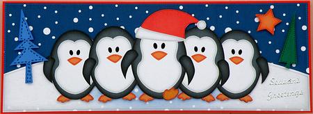 Large Dl Penguins on Parade Quick Card with 3D Decoupage by Suzi Cooper