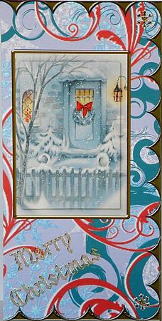 Christmas Snow Door Scallop Edge Dl Card by Suzi Cooper