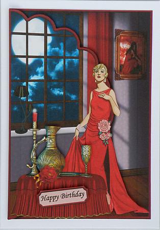 Red Elegance Envelope Card with Decoupage by Suzi Cooper