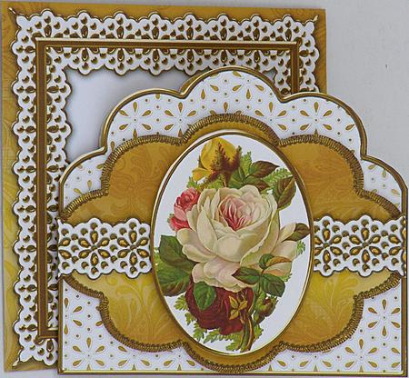 Cream Roses Embroidery Anglaise Scallop Decoupage Card Kit by Suzi Cooper