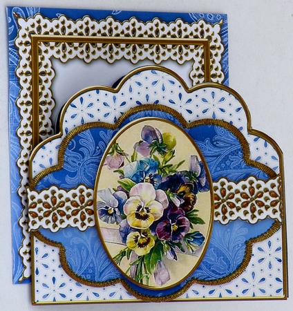 Blue Pansies Em Anglaise Scalloped 3D Decoupage Card Kit by Suzi Cooper