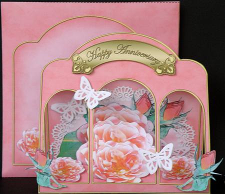 3D Rose and Lace Window Card Kit Decoupage N Envelope by Suzi Cooper
