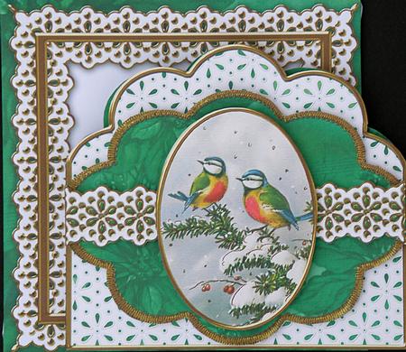 Christmas Blue Tits 2 Anglaise Scallop 3D Decoupage Card Kit by Suzi Cooper