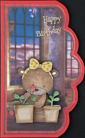 Potting Strawberries Teddy Bear Scallope Curve Card by Suzi Cooper