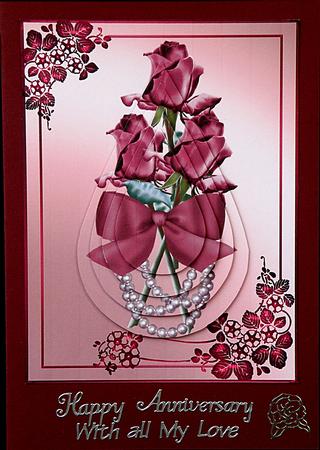 Three Dark Red Roses and Pearls Teardrop Pyramid by Suzi Cooper