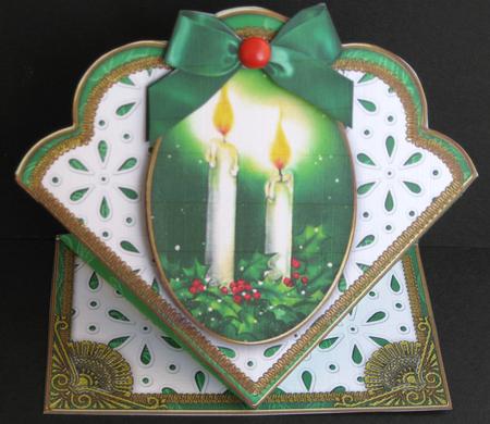 Christmas Candle Duo Anglaise Scallop Spring Decoupage Card by Suzi Cooper