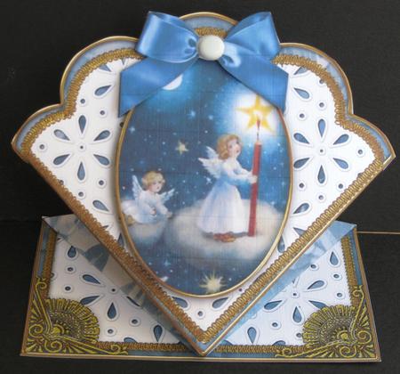 Christmas Candle Angel Lace Scallop Spring Decoupage Card by Suzi Cooper