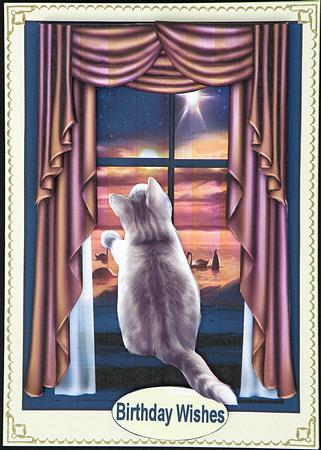 Grey cat at the Window Decoupage Topper by Suzi Cooper