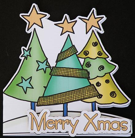 Funky Xmas Trees Shaped Card by Suzi Cooper