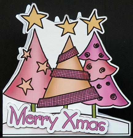 Funky Xmas Trees Shaped Card by Suzi Cooper